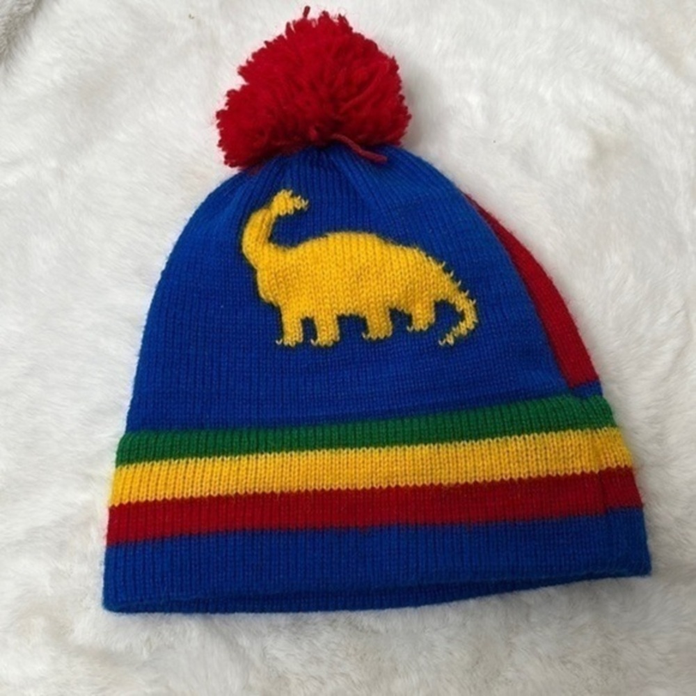 Vintage hat pom pom toboggan dinosaur